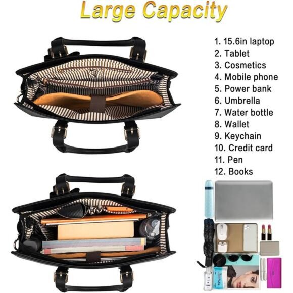 Laptop ToteBag for Women,Large Waterproof PU Leather WorkBriefcase with USB Port - Picture 3 of 6